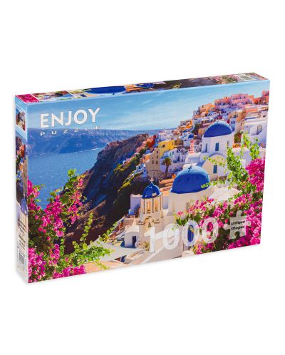 Puzzle Enjoy de 1000 piese -Santorini View with Flowers, Greece - 1